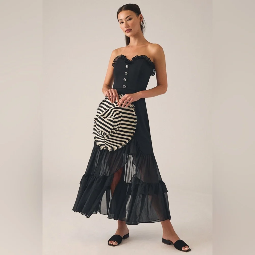 Anthropologie | Hutch | Strapless Tiered Ruffle‎ Side-Slit Dress | Size 6